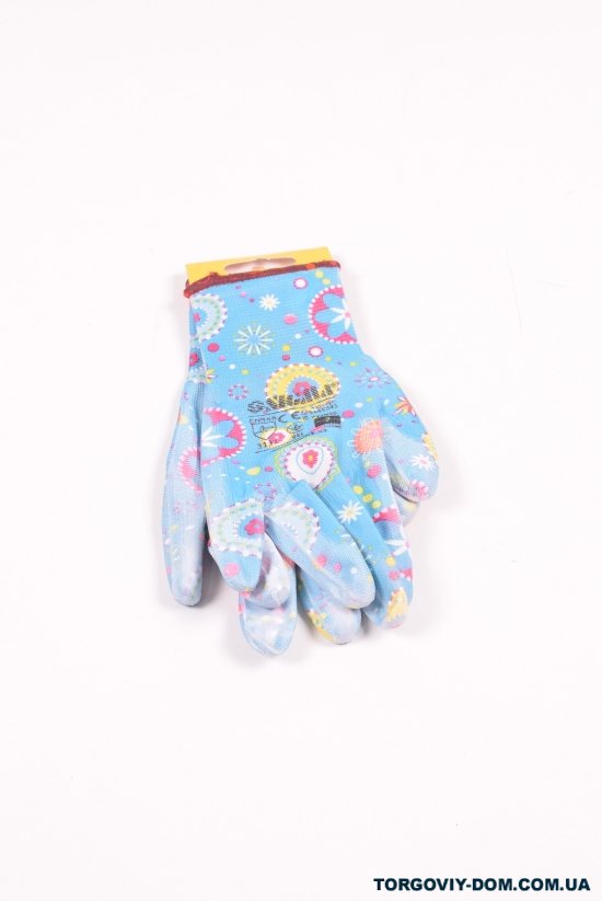 Трикотажні рукавички з частковим ПУ покриттям р7 (сині, манжет) арт.9446541