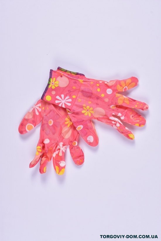 Перчатки тканевые/нитрил (цв.розовый) арт.Цветок