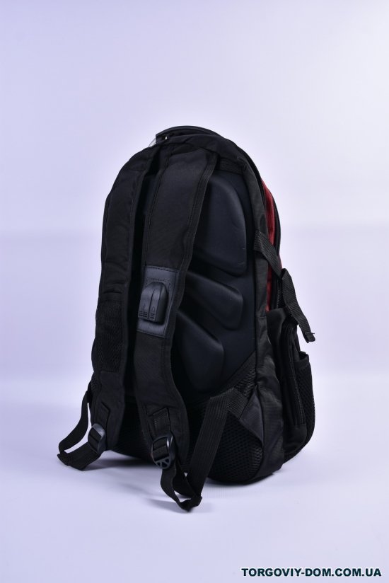 Рюкзак з плащової тканини (кол. червоний) ортопедичний, розмір 45/29/21 см (з USB AUX подо арт.7603