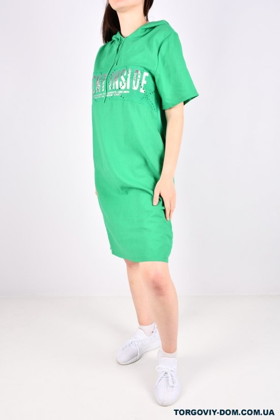 Платье женское цв.зеленый (ткань трикотаж/лен) "QIANZHIDU" Размеры в наличии : 44, 46, 48, 50 арт.E235303