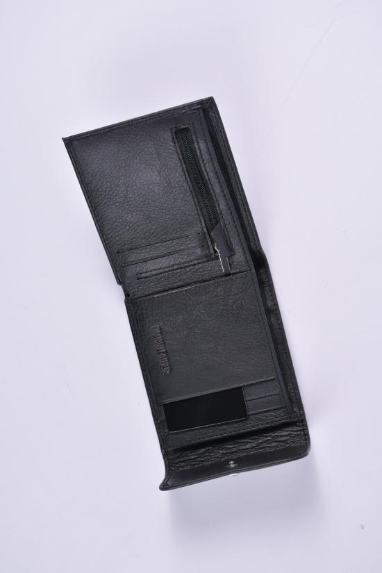 Кошелёк мужской кожаный (цв.чёрный) размер 12/10 см. арт.H155