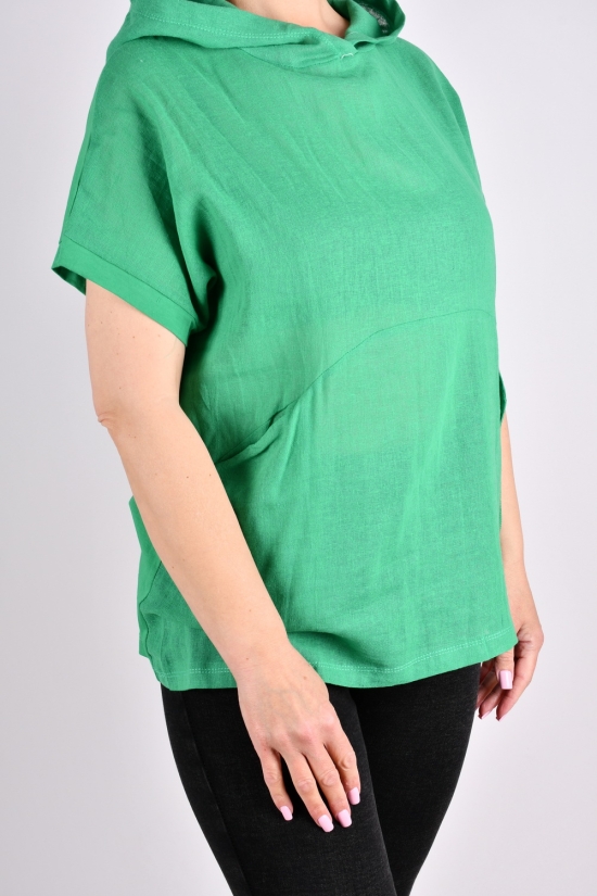 Футболка жіноча кол. зелений (тканина трикотаж/льон) "QIANZHIDU" Розміри в наявності : 48, 50, 52, 54 арт.DX35651961